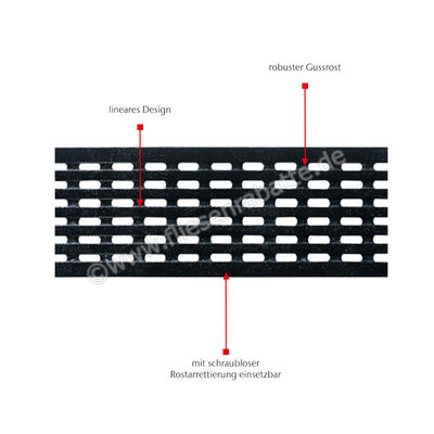 ACO Design-Roste Längsstabrost Länge 500 mm Gusseisen EN-GJS Intercept Breite: 118 mm Länge: 0,5 m 310321 | 451224