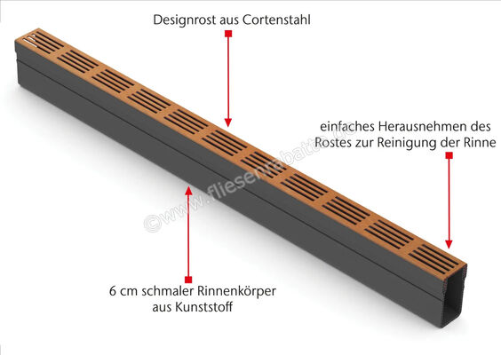 ACO Slimline Rinnenkörper inkl. Stahlrost Länge 1000 mm Cortenstahl Cortenstahl Höhe: 103 mm Breite: 60 mm Länge: 1 m 3007940 | 451464