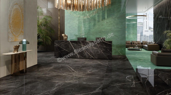  Atlas Concorde Marvel Gala Calacatta Black 120x120 cm Bodenfliese / Wandfliese Glänzend Eben Lappato AFXO | 461670