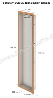  Schlüter Systems DESIGN-NICHE Nische Rahmen höhenverstellbar 3-55mm B x H x T (mm) = 298 x 1198 x 91,5 Alu farbig beschichtet TSI - Strukturbeschichtet Elfenbein Höhe: 1198 mm Breite: 298 mm DN3TSI | 532107