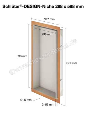  Schlüter Systems DESIGN-NICHE Nische Rahmen höhenverstellbar 3-55mm B x H x T (mm) = 298 x 598 x 91,5 Alu farbig beschichtet MGS - Graphitschwarz matt Höhe: 598 mm Breite: 298 mm DN2MGS | 532110