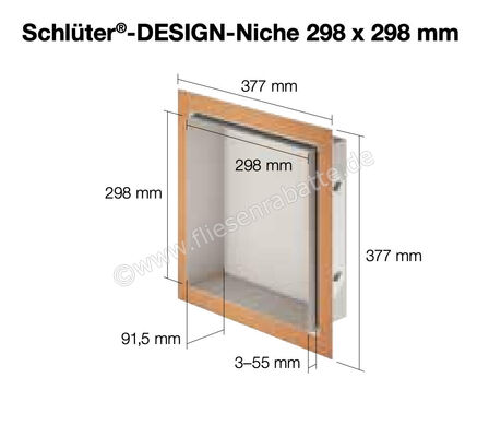  Schlüter Systems DESIGN-NICHE Nische Rahmen höhenverstellbar 3-55mm B x H x T (mm) = 298 x 298 x 91,5 Alu farbig beschichtet MGS - Graphitschwarz matt Höhe: 298 mm Breite: 298 mm DN1MGS | 532113