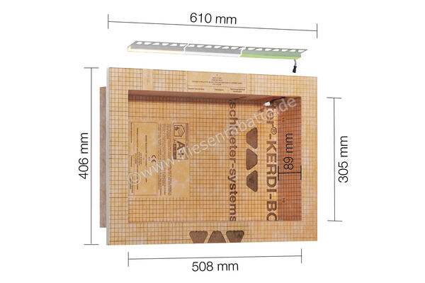  Schlüter Systems KERDI-BOARD-NLT Nische und Ablagefläche für Wandbereiche mit Beleuchtung 305x508x89 mm RGB+Weiß Höhe: 508 mm Breite: 305 mm KB12NLTP2AE9 | 539659