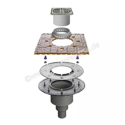  Schlüter Systems KERDI-DRAIN-SETS OUTDOOR Komplett-Sets für lose Verlegung im Außenbereich mit vertikalem Ablauf, DN 50 KDBV50ASLVB | 562504