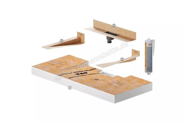  Schlüter Systems KERDI-BOARD-WW Vorgefertigter Waschtisch inkl. Eckabdichtung und Ablaufadapter mit fest integrierter Dichtmanschette Waschtisch-Set für Wandarmaturen Höhe: 82 mm Breite: 520 mm Länge: 1,17 m KBW5201170WLV1 | 562918