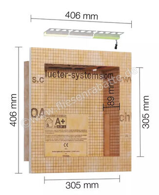  Schlüter Systems KERDI-BOARD-NLT Nische und Ablagefläche für Wandbereiche mit Beleuchtung 305x305x89 mm warmweiss 3000K Höhe: 305 mm Breite: 305 mm KB12NLTP1AE1 | 564974