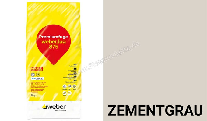  Weber Saint-Gobain weber.fug 875 Premiumfuge 5 kg Beutel Zementgrau 420101 | 565667