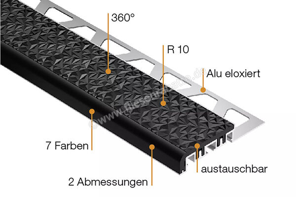  Schlüter Systems TREP-V 42 Treppenprofil Trägerprofil (42 mm / 12 mm), Alu, Natur, matt eloxiert, R 10 Aluminium SP - Softpfirsich H&ouml;he: 9 mm L&auml;nge: 2 m TVL42SP90/200 | 580869