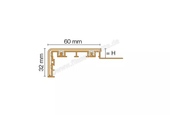  Schlüter Systems TREP-V 60 Treppenprofil Trägerprofil (60 mm / 32 mm), Alu, Natur, matt eloxiert, R 10 Aluminium HG - Hellgrau H&ouml;he: 12,5 mm L&auml;nge: 1 m TVL60HG125/100 | 580890
