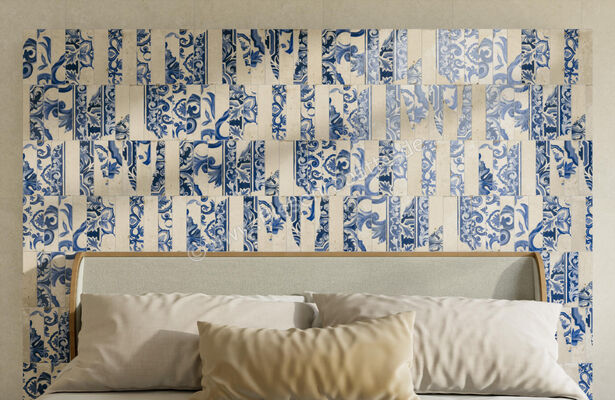  Marca Corona Miniature Fregio Blu Maiolica 6x24 cm Wandfliese Glänzend Strukturiert Lucido J368 | 585760