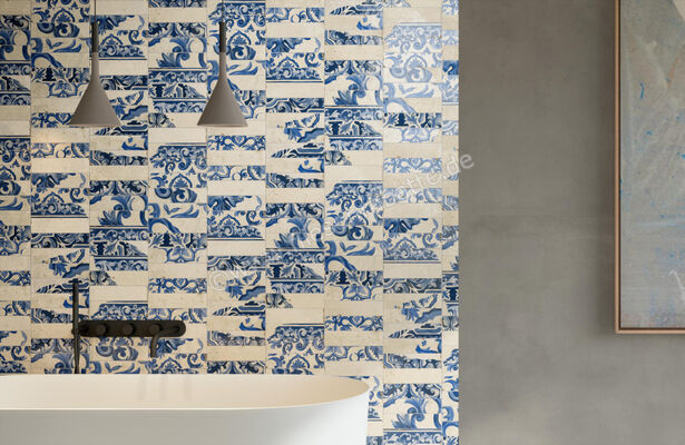  Marca Corona Miniature Fregio Blu Maiolica 6x24 cm Wandfliese Glänzend Strukturiert Lucido J368 | 585763