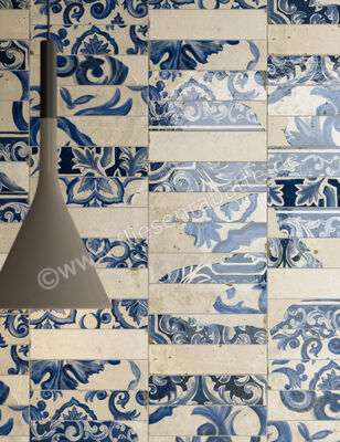  Marca Corona Miniature Fregio Blu Maiolica 6x24 cm Wandfliese Glänzend Strukturiert Lucido J368 | 585766