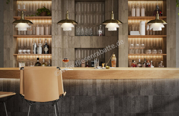  Marca Corona Miniature Fornace Nero Fumo 6x24 cm Wandfliese Matt Strukturiert Naturale J407 | 586045