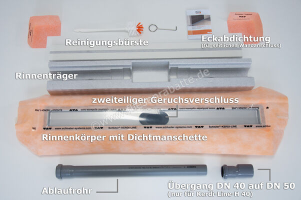 Schlüter Systems KERDI-LINE-H 40 Rinnenkörper für Duschrinne Linienentwässerung Ablauf DN 40 horizontal 60cm Edelstahl V4A Höhe: 78 mm Länge: 0,6 m KLH40GE60 | 6210