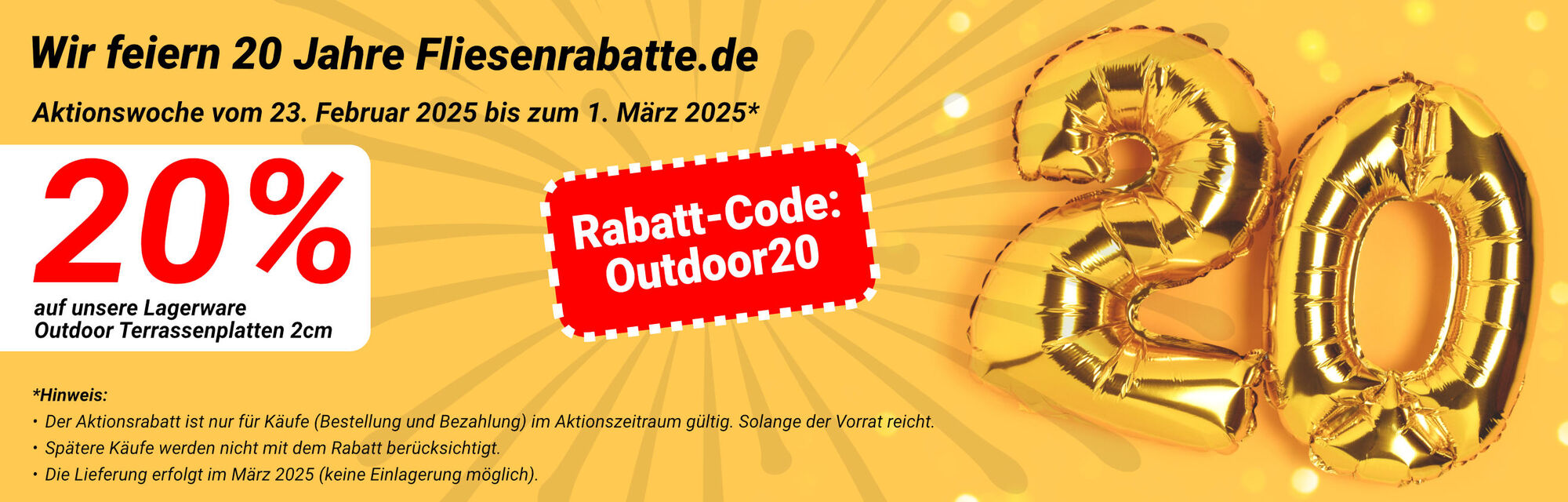 Fliesenrabatte.de 20 Jahre Aktionswoche - 20% auf Terrassenplatten